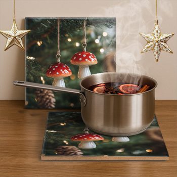 Mushroom Christmas tree ornament - tile trivet