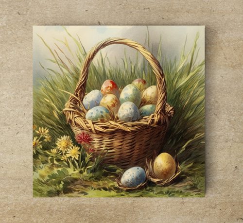 Húsvéti tojások kosárban - edényalátét csempe