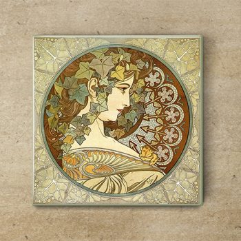Ceramic tile trivet - Mucha - face of a lady