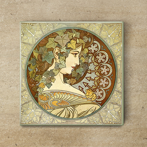 Ceramic tile trivet - Mucha - face of a lady