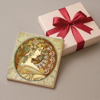 Ceramic tile trivet - Mucha - face of a lady