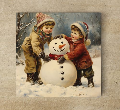 Ceramic tile mural - children playing snowball 