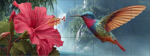Ceramic tile mural with hummingbird