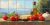 Tuscan countryside with tomatoes, cheese, olive oil and garlic on ceramic tile mural