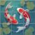 Tile mural with two red and white koi fish and lotus leaves in Japanese style