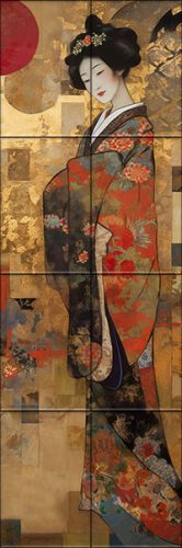 Ceramic tile mural - sakura blossoms and japanese woman
