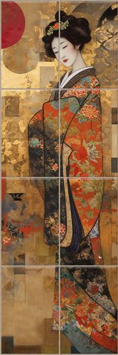 Ceramic tile mural - sakura blossoms and japanese woman