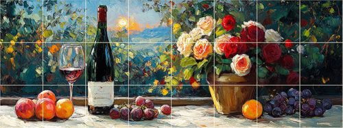 csempe naplemente, bor és rózsa mintával