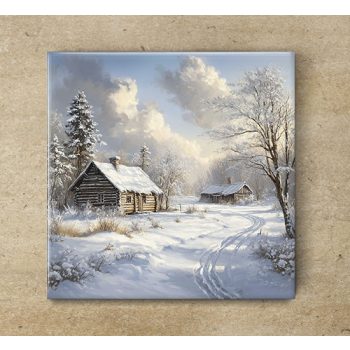 Tile mural - winter landscape with deers  Tile mural - winter landscape with deers