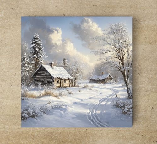 Tile mural - winter landscape with deers 