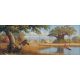 Zebra and flamingo in African landscape with baobab trees – exotic ceramic decor tile