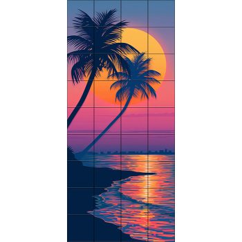 Tile mural - Beach and palm tree in the sunset