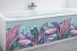 Ceramic tile mural with abstract leaves in powder pink, mint, and lavender tones