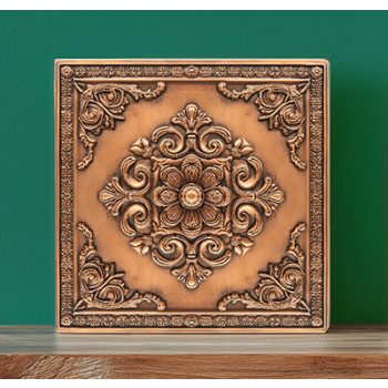 Ornate-ceramic-tile-with-embossed-copper-effect