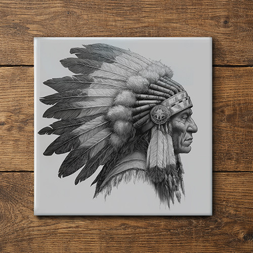 Ceramic tile trivet with indian cheef portrait