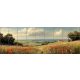 Ceramic tile mural with poppy field, green hills 