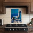 ceramic tile mural with view to the blue greek terrace