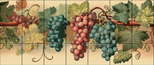Vintage szőlőfürt mintás konyhai csempe