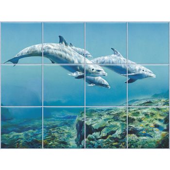 Tile mural - water world -dolphins  Tile mural - water world -dolphins
