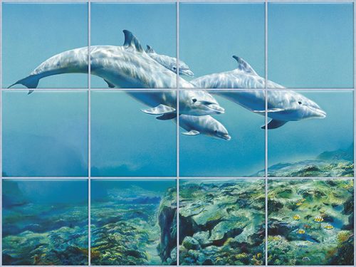 Tile mural - water world -dolphins 