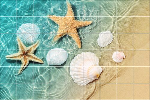Tile mural - Starfish and seashell