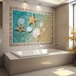 Seashells and starfish on sandy beach in shallow water – summer tile mural