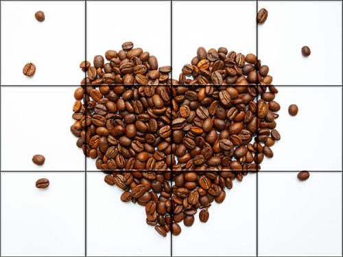 Kávészemek Szív Alakú  - mozaik csempe (80x60cm)