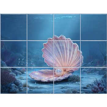 Tile mural with seashell and pearl
