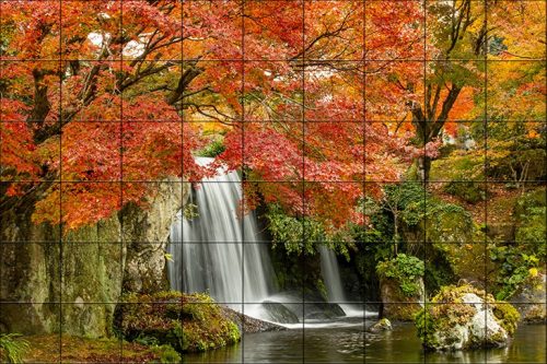 Erdő és vízesés  - mozaik csempe (180x120 cm)