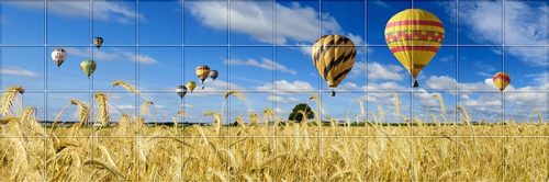 Ceramic tile mural - hot air balloons in the field 
