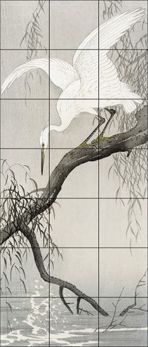 Ceramic tile mural - birds -white heronsJapanese 