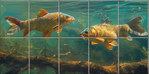 Tile mural - golden carps