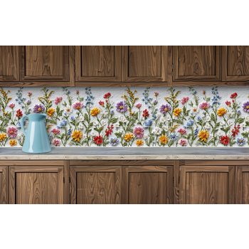 Ceramic tile mural with wildflowers on white background