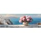 Mediterranean Tile Mural with Peonies and Santorini View