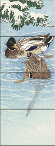 Ceramic tile mural - birds -herons -Japanese 