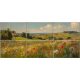 Ceramic tile mural with poppy field, green hills 