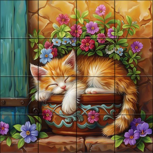 Ceramic tile mural - farm - Kittens 