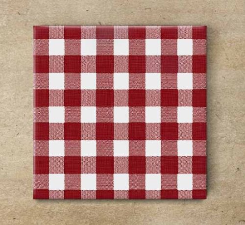 Red checkered tablecloth - ceramic tile trivet