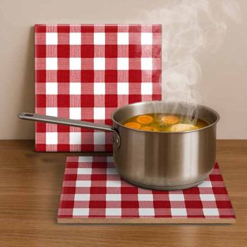 Red checkered tablecloth - ceramic tile trivet
