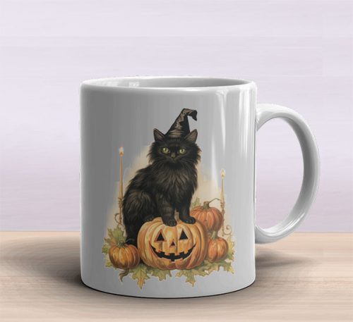 Halloween fekete macskás bögre