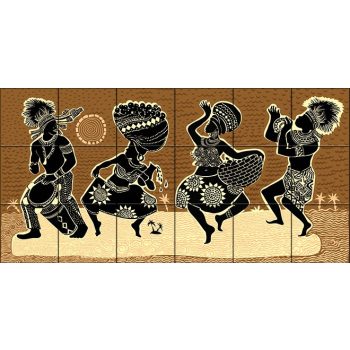 Mozaik csempe táncoló afrikaiak mintával