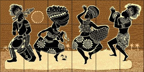 Mozaik csempe táncoló afrikaiak mintával