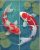 Tile mural with two red and white koi fish and lotus leaves in Japanese style