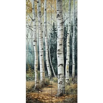 birch forest path with white trunks – ceramic tile mural birch forest path with white trunks – ceramic tile mural