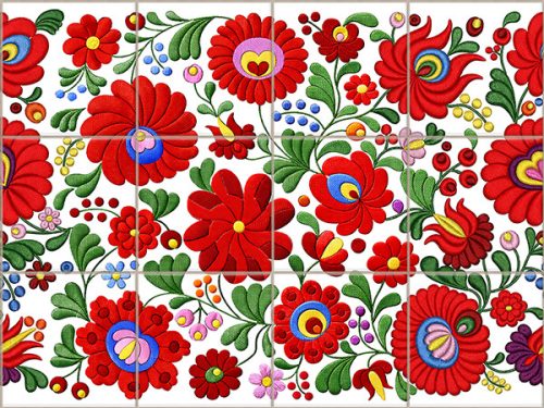 Ceramic tile mural - Hungarian folk art motif 