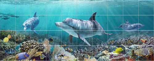 Tile mural - water world - dolphins 