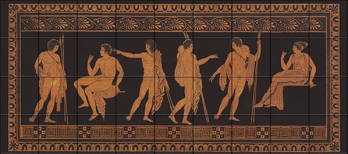 Antik görög jelenetes fürdőszobai csempe