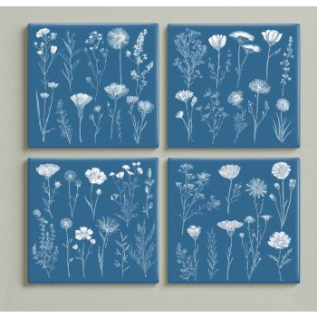 Ceramic tile mural - wildflowers on blue Ceramic tile mural - wildflowers on blue