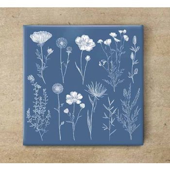 Ceramic tile mural - wildflowers on blue