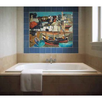Fürdőszobai csempe halászhajókkal és kikötői jelenettel